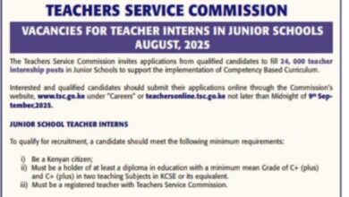 TSC announces 24,000 internships for JSS teachers: How to apply.